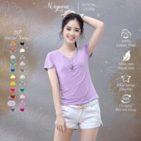 Áo Thun Nữ Cổ Tim Trơn Màu Tím Nhạt , Áo Thun Thái Trơn Cổ Tim YUNA