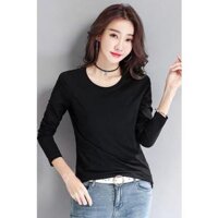 Áo thun nữ cổ tròn dài tay giữ nhiệt chất thun lạnh co giãn ấm áp dễ thương - Đen,S  42 kg - 48 kg