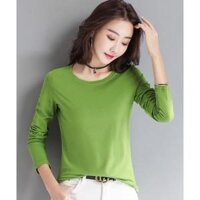 Áo thun nữ cổ tròn dài tay giữ nhiệt chất thun lạnh co giãn ấm áp dễ thương - Xanh rêu,S  42 kg - 48 kg