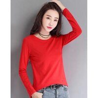 Áo thun nữ cổ tròn dài tay giữ nhiệt chất thun lạnh co giãn ấm áp dễ thương - Đỏ Đô,S  42 kg - 48 kg