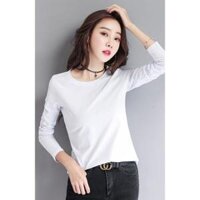 Áo thun nữ cổ tròn dài tay giữ nhiệt chất thun lạnh co giãn ấm áp dễ thương - Trắng,S  42 kg - 48 kg