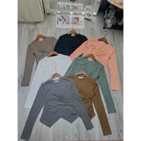 Áo thun nữ cổ tròn dài tay basic xoắn eo vạt chéo chất cotton mềm co dãn tốt