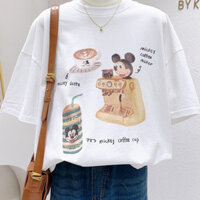 Áo thun nữ cổ tròn Mickey Mouse Mickey in hình hoạt hình Mickey