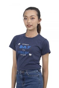 Áo thun nữ cổ tròn Novelty xanh đen in họa tiết NATWMDMCSR200063N - L