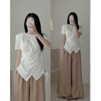 Áo thun nữ cổ tròn xoắn eo vạt chéo