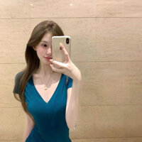 Áo thun nữ cổ V co giãn tay ngắn dáng ôm