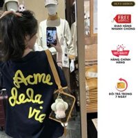 Áo thun nữ cotton chữ   Áo thun nữ tay dài form rộng