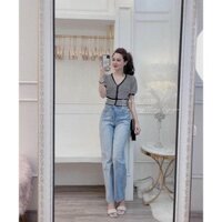 Áo Thun nữ Croptop sọc ngang Hàng Quảng châu Cao cấp MS 027