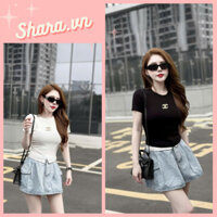 Áo Thun Nữ Croptop Tay Cộc Chất Cotton Co Giãn Thoải Mái Kèm Tag Đá SHARA SR108 Áo Phông Basic Ôm Eo Thời Trang Mùa Hè