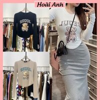 Áo Thun Nữ Dài Tay Áo Kiểu Nữ Vạt Bầu In Hình Gấu SEOUL 5D Freesize