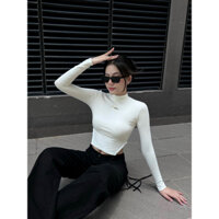 Áo Thun Nữ Dài Tay Cổ Cao Kiểu Croptop Có Vạt Chéo JOLY JL07
