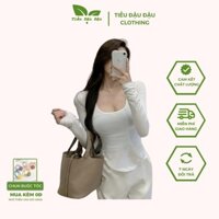 Áo thun nữ dài tay cổ tròn len tăm dệt kim co dãn đuôi tôm