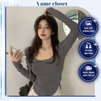 Áo thun nữ dài tay cổ vuông chất mát dáng đuôi tôm phong cách YAME - AP01