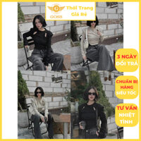 Áo Thun Nữ Dài Tay Dáng Ngắn Vạt Bầu Độn Vai GOSS GA1166 Áo Croptop Cổ Tròn Basic Dễ Phối Đồ Mùa Thu Đông