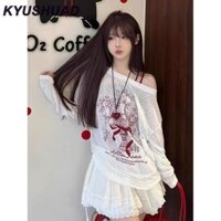 Áo thun nữ dài tay in chữ Nơ cổ chữ U Áo bảo vệ chống nắng hàng đầu