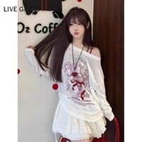 Áo thun nữ dài tay in chữ Nơ cổ chữ U Áo bảo vệ chống nắng hàng đầu