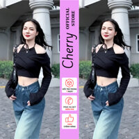 Áo thun nữ dài tay khoét vai dáng croptop CHERRY, áo ôm body sexy, chất thun co giãn cực tôn dáng T111