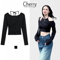 Áo thun nữ dài tay khoét vai dáng croptop CHERRY, áo ôm body sexy, chất thun mềm mịn co giãn T111