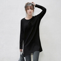 Áo thun nữ dài tay màu trắng dáng rộng phong cách mới Áo sơ mi đáy bên trong cỡ lớn Phiên bản Hàn Quốc ins Cổ tròn phù hợp với hàng đầu dài vừa phải