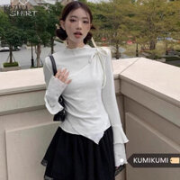 Áo thun nữ dài tay màu trắng hai áo thun dài tay màu trơn thon gọn