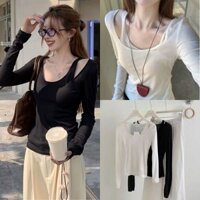 Áo Thun Nữ Dài Tay Ôm Body 2 Lớp Basic Tôn Dáng Hàn Quốc Cá Tính, Labibi