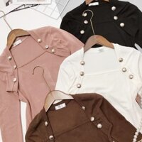 Áo thun nữ dài tay ôm body cổ chéo kèm khuy