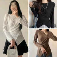 Áo Thun Nữ Dài Tay Xoắn Eo Vạt Chéo