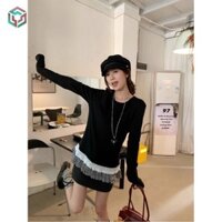 Áo thun nữ dài tay xù có viền mùa thu đông Slim Inner High-Grade Top