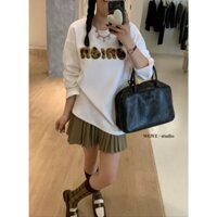 Áo thun nữ dáng rộng cổ tròn tay dài có in chữ lót lông da báo thời trang, áo phông nữ basic mặc đi chơi QC WGWE
