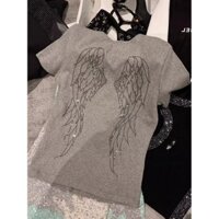 Áo thun nữ đính đá nóng bỏng phong cách Pháp, dáng ôm, cổ tròn