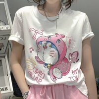 Áo thun nữ đính đá phong cách Hàn Quốc mới rộng rãi giảm cân đa năng ngọt ngào trẻ trung