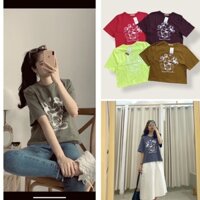 Áo thun nữ form lửng P&B in hình mickey