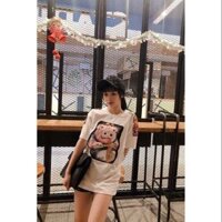 Áo thun nữ form rộng style giấu quần tay lỡ đính cườm màu trắng cá tính