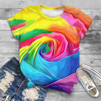 Áo thun nữ in 3D màu sắc, áo ngắn tay mới, thoải mái và dễ mặc