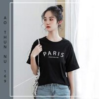 Áo Thun Nữ In Chữ PARIS SANDIEGO WORLD TRIBE Dễ Thương - Đen - XL