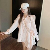 Áo thun nữ khí chất mùa hè 2022 thiết kế mới thích hợp áo sơ mi trễ vai dài tay màu trắng áo sơ mi