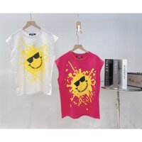 Áo thun nữ kiểu trễ vai in hình The sun smile  2 màu trắng và hồng chất cotton 100% siêu mịn mát mịn