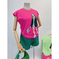 Áo thun nữ kiểu trễ vai in hình Enjoy Life 2 màu hồng và xanh mint chất  cotton 100% siêu mát mịn