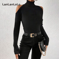 Áo Thun Nữ LanLanLo 2025 Màu Trơn Cổ Cao Tay Dài Thời Trang Hàng Ngày Thường Ngày Tất Cả Trận Đấu