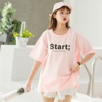 Áo Thun Nữ Màu Hồng Unisex Tay Lỡ In Chữ Start MYROSE169