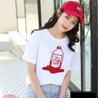 Áo Thun Nữ Màu Trắng Tay Lỡ In Chai Nước LOVE POTION DRINK