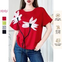 Áo Thun Nữ MIMIX Cổ Tròn Đính Hoa 4 Màu Basic Chất Borip QC Thời Trang Mùa Hè EH3125