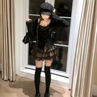 Áo thun nữ mùa thu mèo da báo phong cách Hotties gợi cảm + váy phồng