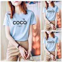 Áo thun nữ MXM cổ tròn in chữ COCO thun 4 chiều form suông từ 40-55kg  ANU014  - XANH BIỂN - FREESIZE 40KG - 55KG