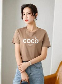 Áo thun nữ MXM cổ tròn in chữ COCO thun 4 chiều form suông từ 40-55kg  ANU014  - CACAO - FREESIZE 40KG - 55KG
