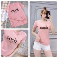 Áo thun nữ MXM cổ tròn in chữ COCO thun 4 chiều form suông từ 40-55kg  ANU014  - Màu hồng - FREESIZE 40KG - 55KG