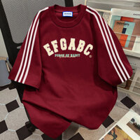 Áo thun nữ ngắn tay 100% cotton phong cách đại học, dài vừa phải, ba sọc, cổ tròn, mùa hè, áo đôi đa năng