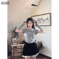 Áo thun nữ Peter Pan Cổ ngắn tay dệt kim Top Sweet All-Matching Áo thun