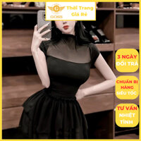 Áo Thun Nữ Phối Cổ Voan Lưới Trẻ Trung Trơn Màu Dáng Ôm Sexy GOSS GA128 Áo Kiểu Nữ Ngắn Tay Tôn Dáng Dạo Phố Mùa Hè
