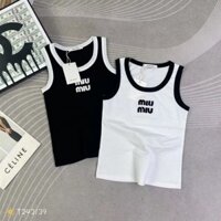 Áo thun nữ sát nách cổ tròn viền màu chữ M M hàng Quảng Châu không tay mùa hè form vừa chất cotton 242139